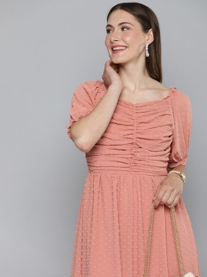 HERE&NOW Women Fit and Flare Pink Dress