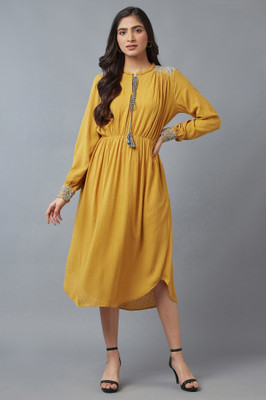 W Women A-line Yellow Midi/Calf Length Dress