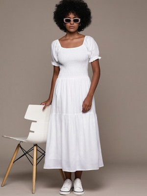 Roadster Women A-line White Midi/Calf Length Dress