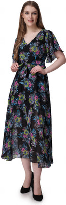 Pratyusha Women A-line Grey Midi/Calf Length Dress