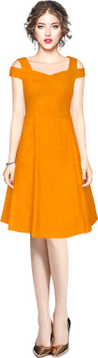 Shoponbit Women Fit and Flare Yellow Knee Length Dress