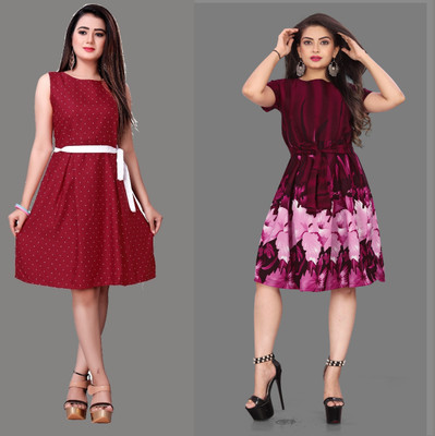 maruti fab Women Fit and Flare Red Knee Length Dress