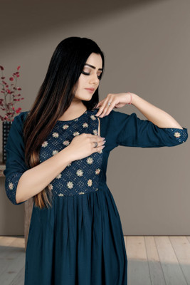 Shreeji Fashionn Women Fit and Flare Multicolor Midi/Calf Length Dress