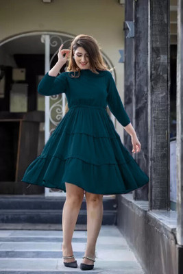 GPNTI Women Fit and Flare Green Midi/Calf Length Dress