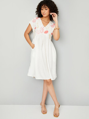 MAX Women A-line Beige Midi/Calf Length Dress