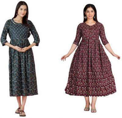 Moda Rapido Women Fit and Flare Multicolor Ankle Length Dress
