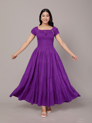 PRANJAL ENTERPRISES Women Fit and Flare Purple Maxi/Full Length Dress