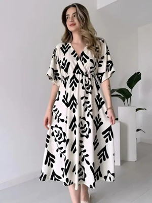 HK SHOPEE Women Fit and Flare Black Midi/Calf Length Dress