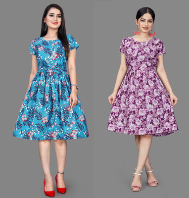 MAHADEV Women Fit and Flare Blue Mini/Short Dress