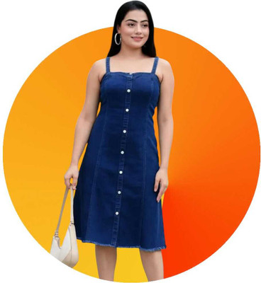 JayOviraHouse Women A-line Dark Blue Knee Length Dress