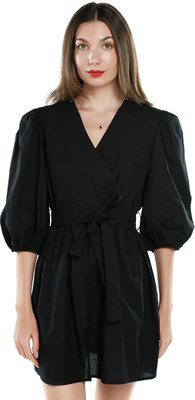 London Rag Women Fit and Flare Black Above Knee/Mid Thigh Length Dress