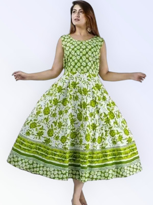Shopglobals Women Gown Green Knee Length Dress