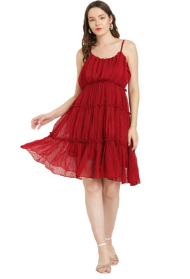 JuglyGirls Women A-line Red Knee Length Dress
