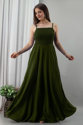 FrionKandy Women Maxi Dark Green Full Length Dress