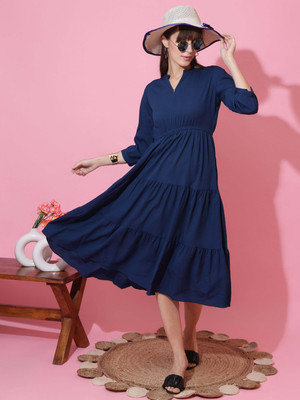Seek By Sheetal Women Fit and Flare Blue Midi/Calf Length Dress