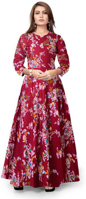 HouseOfCommon Women A-line Multicolor Maxi/Full Length Dress