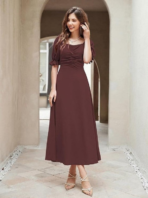 R B Jari Women A-line Brown Maxi/Full Length Dress