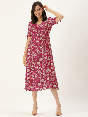 Dressberry Women A-line Pink Below Knee Dress