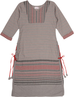 Youngly Women Geometric Print Flared Kurta(Grey)