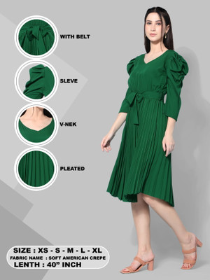 LN FASHION Women Fit and Flare Dark Green Knee Length Dress