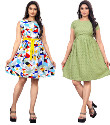 SARVOPAREE CREATION Women A-line Multicolor Above Knee/Mid Thigh Length Dress