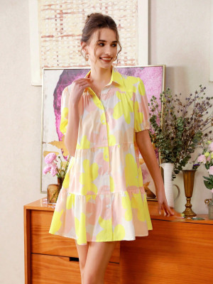 Sugathari Women A-line Yellow Knee Length Dress