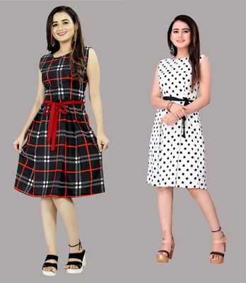 tanvi creation Women Fit and Flare White Knee Length Dress