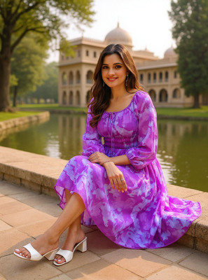 Attire Empire Women Fit and Flare Purple, Green, Pink, Black, Blue, White Maxi/Full Length Dress