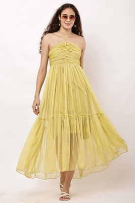 mahi angle fashion Women A-line Yellow Knee Length Dress