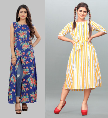 Hiral Creation Women Fit and Flare Blue Below Knee Dress