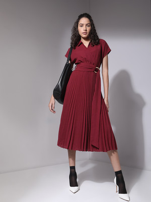 VERO MODA Women Fit and Flare Red Midi/Calf Length Dress