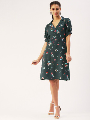 Dressberry Women Wrap Blue Knee Length Dress