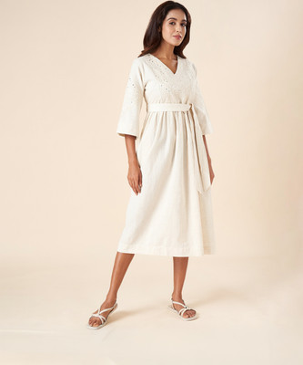 Akkriti by Pantaloons Women A-line Beige Midi/Calf Length Dress