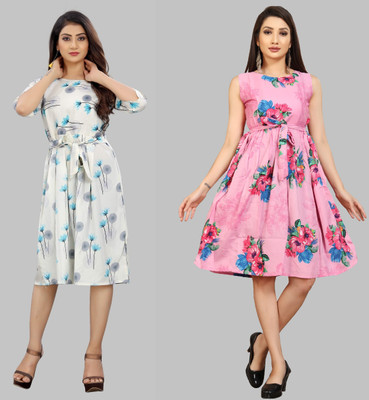 tanvi creation Women Fit and Flare White Below Knee Dress