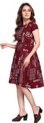 SITARAM FASHIION Women Fit and Flare Pink Knee Length Dress