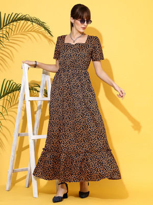 Sheetal Accociates Women Fit and Flare Brown Maxi/Full Length Dress