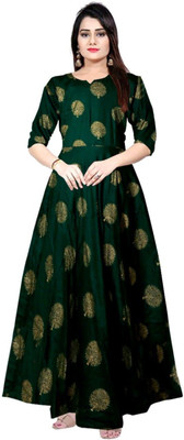 HouseOfCommon Women Fit and Flare Green Maxi/Full Length Dress