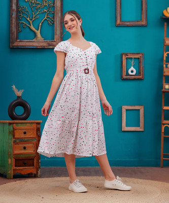 Oh Mi Dios Women A-line White Midi/Calf Length Dress