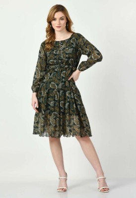 AV Fashion Women Fit and Flare Dark Green Dress