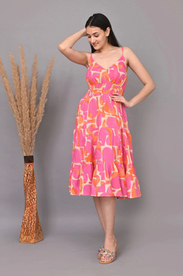 IQRAAR Women A-line Multicolor Knee Length Dress