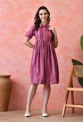 VCJ CREATION Women A-line Pink Knee Length Dress