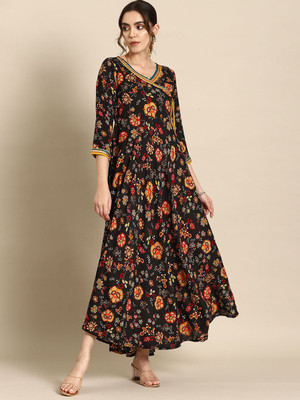 all about you Women Fit and Flare Black Maxi/Full Length Dress