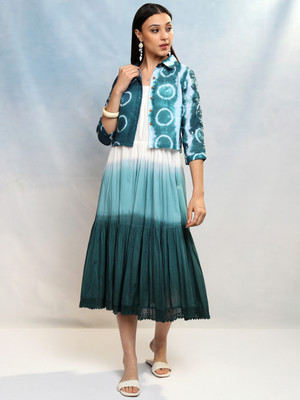 Vishudh Women A-line Multicolor Midi/Calf Length Dress