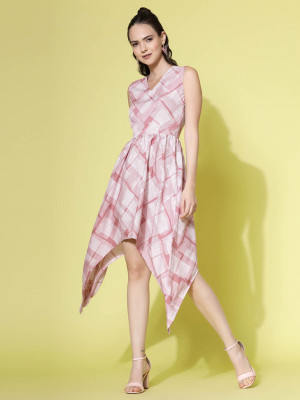 Oomph! Women Fit and Flare Pink Knee Length Dress