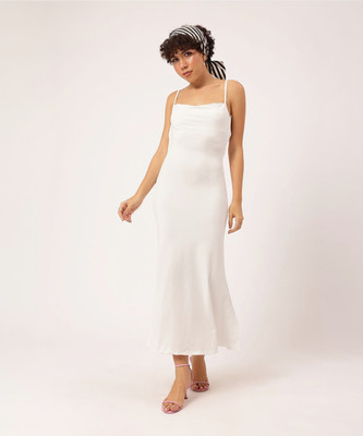 Dressberry Women A-line White Maxi/Full Length Dress