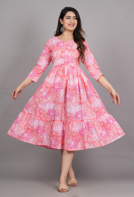 METRONAUT Women A-line Pink Midi/Calf Length Dress