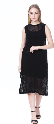 NOQUO Women Bodycon Black Below Knee Dress