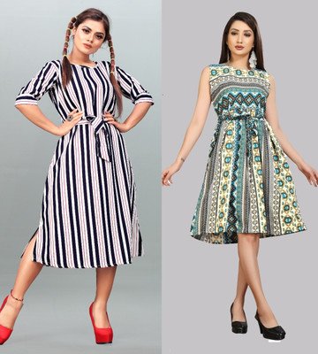 maruti fab Women Fit and Flare Green Below Knee Dress