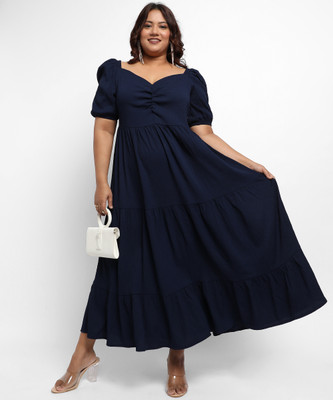 Instafab Plus Women A-line Blue Midi/Calf Length Dress