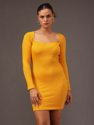 STREET9 Women Fit and Flare Yellow Knee Length Dress
